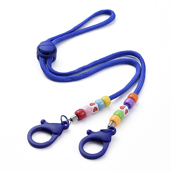 Personalized Dual-use Items, Beaded Necklaces or Eyeglasses Chains, with Polyester & Spandex Cord Ropes, Acrylic Beads, Plastic Clasps and Iron Cord End, Blue, 25.59 inch(65cm)