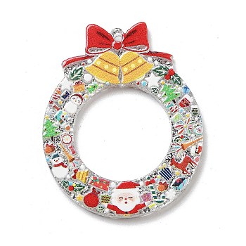 Christmas Theme Opaque Printed Acrylic Pendants, Christmas Wreath, 40.5x32.5x2.5mm, Hole: 1.5mm