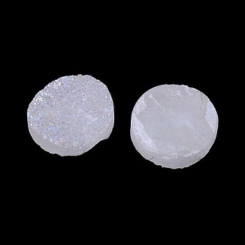 Electroplate Natural Druzy Crystal Cabochons, Flat Round, Dyed, White, 10x3~6mm