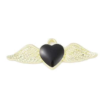 Rack Plating Alloy Enamel Pendants, Cadmium Free & Nickel Free & Lead Free, Heart with Wing Charm, Golden, 11.5x31.5x2mm, Hole: 1.6mm