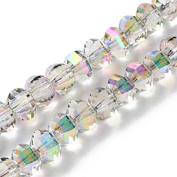 Transparent Electroplate Glass Beads Strands, AB Color Plated, Faceted, Rondelle, WhiteSmoke, 7.8x5.8~6.3mm, Hole: 1.5mm, about 80pcs/strand, 18.31''~19.88''(46.5~50.5cm)