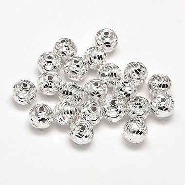 Fancy Cut 925 Sterling Silver Round Beads(STER-F012-08E)-2