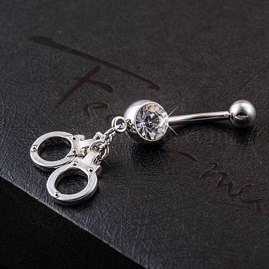 Piercing Jewelry Real Platinum Plated Brass Rhinestone Handcuffs Navel Ring Belly Rings(AJEW-EE0001-36)-3