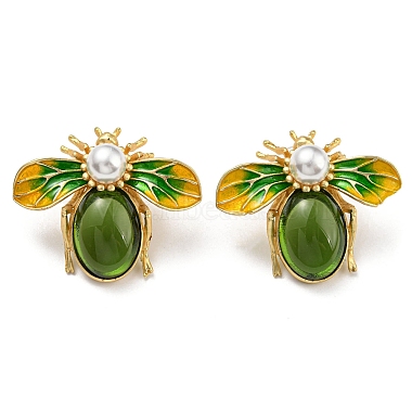 Green Bees Glass Stud Earrings