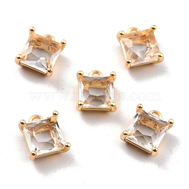 Real 18K Gold Plated Clear Square Brass+Cubic Zirconia Charms