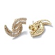 Double Horn Shape Brass Micro Pave Cubic Zirconia Stud Earrings(EJEW-D098-12G)-2