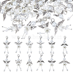 60Pcs 12 Style Alloy & ABS Plastic Imitation Pearl Pendant Decorations, with Alloy Lobster Claw Clasps, Angel, Antique Silver & Platinum, 50mm, 5pcs/style(HJEW-FH00303)