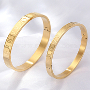 2Pcs 2 Style Stainless Steel Hinged Bangles for Women, Roman Number Bangle, Real 18K Gold Plated, Inner Diameter: 2-3/8 inch(6cm) & 2-1/2 inch(6.5cm), 1pc/style(QR1999-1)