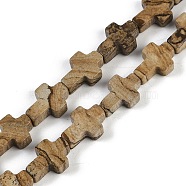 Natural Picture Jasper Beads Strands, Cross, 13.5x9.5x4.5mm, Hole: 0.7mm, about 28pcs/strand, 15.55''(39.5cm)(G-I369-A05-01)