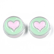 Transparent Acrylic Beads, with Enamel, Flat Round with Heart, Aquamarine, 23x9mm, Hole: 3mm(X-ACRC-T002-02A)