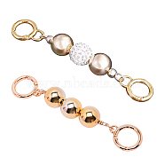 Gorgecraft 2Pcs 2 Styles Alloy Bag Strap Chains Extender, Iron Beads & Polymer Clay Rhinestone Beads & Spring Gate Ring, for Bag Straps Replacement Accessories, Golden, 14~14.5cm, 2 Styles, 1pcs/style, 2pcs/set(FIND-GF0001-87)