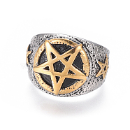 304 Stainless Steel Wide Band Rings, Pentacle, Antique Silver & Antique Golden, Size 7~12, 17~22mm(RJEW-D073-02-ASG)