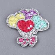 Computerized Embroidery Cloth Self Adhesive Reusable Patches, Stick on Patch, for Kids Clothing, Jackets, Jeans, Backpacks, Heart Ballon, Colorful, 36x38x2mm(X-DIY-I033-13)