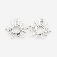 Tibetan Style Alloy Sun Pendants, Solar Eclipse Pendants, Antique Silver, 25x27x2mm, Hole: 2mm(TIBEP-M020-09AS)