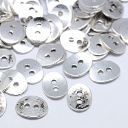 Tibetan Style Alloy Buttons, 2-Hole, Lead Free and Nickel Free, Oval, Antique Silver, 14x11x1mm, Hole: 2mm(X-TIBE-ZN48623-AS-FF)