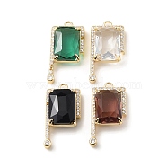 Brass with K9 Glass & Rhinestone Pendants, Light Gold, Rectangle Charms, Mixed Color, 26.5x13.5x7.5mm, Hole: 2mm(KK-C024-33KCG)