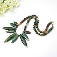Natural Indian Agate Bib Statement Necklaces, with Alloy Lobster Claw Clasps, Colorful, 18.11 inch(NJEW-G108-02)
