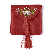 Embroidery Cloth Pouches, with Tassels and Stainless Steel Snap Button, Square, Red, 10.5x10cm(ABAG-O002B-03)