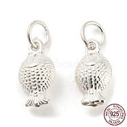 925 Sterling Silver Pendants, with Jump Rings, Fish Charms, Silver, 13x6.5x4mm, Hole: 4mm(STER-B002-06S)