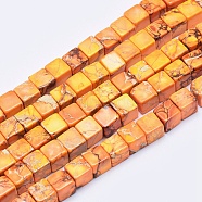 Natural Imperial Jasper Beads Strands, Dyed, Cube, Orange, 4mm, Hole: 0.8mm, about 195pcs/strand, 15.7 inch(G-A175A-4mm-01)