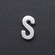 201 Stainless Steel Charms, for Simple Necklaces Making, Laser Cut, Letter, Stainless Steel Color, Letter.S, 8.5x4.5x3mm, Hole: 1.8mm(STAS-R109-JA433-S-1)