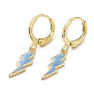 Lightning Bolt Real 18K Gold Plated Brass Dangle Leverback Earrings, with Enamel, Steel Blue, 29x5.5mm(EJEW-L268-010G-01)