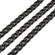 Vacuum Plating 304 Stainless Steel Cuban Link Chains, Unwelded, with Spool, Electrophoresis Black, 7x5x1.5mm, about 32.81 Feet(10m)/Roll(CHS-K016-02A-EB)