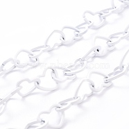 Spray Painted Brass Heart Link Chains, with Spool, Unwelded, White, 15.5x19x2mm, 32.8 Feet(10m)/roll(CHC-I038-25F)