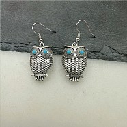 Bohemian Vintage Owl Ear Dangle Earrings, Light Blue, show in picture(ZR0416)