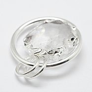 Natural Quartz Crystal Links connectors, with Jump Rings and Brass Findings, Flat Round, Silver Color Plated, 30x6~8mm, Hole: 8mm(G-E371-06S)