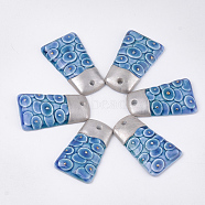 Handmade Porcelain Pendants, Trapezoid, Blue, 46~47.5x27~28x7~8mm, Hole: 3~4mm(X-PORC-T002-54)