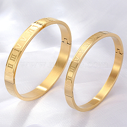 2Pcs 2 Style Stainless Steel Hinged Bangles for Women, Roman Number Bangle, Real 18K Gold Plated, Inner Diameter: 2-3/8 inch(6cm) & 2-1/2 inch(6.5cm), 1pc/style(QR1999-1)