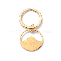 Round Ring with Mountain 304 Stainless Steel Pendant Keychain, for Keychain, Purse, Backpack Ornament, Golden, 5.15cm(KEYC-WH0027-109G)