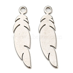 304 Stainless Steel Pendants, Laser Cut, Feather Charm, Stainless Steel Color, 25x6.5x1mm, Hole: 1.6mm(STAS-F296-03P)