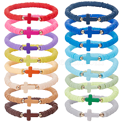 16Pcs 16 Style Polymer Clay Heishi Surfer Stretch Bracelets Set, Cross Stackable Preppy Bracelets, Mixed Color, Inner Diameter: 1-7/8 inch(4.9cm), 1Pc/style(BJEW-AN0001-65)