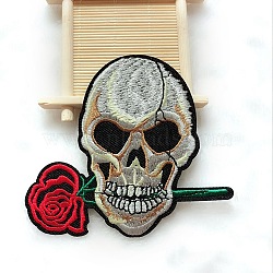 Computerized Embroidery Cloth Iron on/Sew on Patches, Costume Accessories, Appliques, Skull, WhiteSmoke, 88x100mm(PW-WG13414-02)