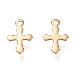 304 Stainless Steel Tiny Cross Charms, Laser Cut, Golden, 9x5.5x0.3mm, Hole: 0.9mm(STAS-K195-16G)