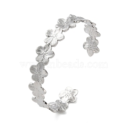 Non-Tarnish 304 Stainless Steel Flower Open Cuff Bangles for Women, Stainless Steel Color, Inner Diameter: 2-1/4 inch(5.8cm), 12.5mm(BJEW-M316-01P)