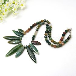 Natural Indian Agate Bib Statement Necklaces, with Alloy Lobster Claw Clasps, Colorful, 18.11 inches(NJEW-G108-02)