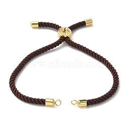 Cotton Cord Bracelet Making, with Brass Findings, Flat Round with Tree of Life, Real 18K Gold Plated, Coconut Brown, 8-5/8 inch(22cm), Hole: 2mm(KK-F758-03U-G)