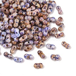 Picasso Glass Seed Beads, Round Hole, Peanut, Slate Blue, 6x3~3.5x3mm, Hole: 1.1mm, 110pcs/set(SEED-Q038-02E)