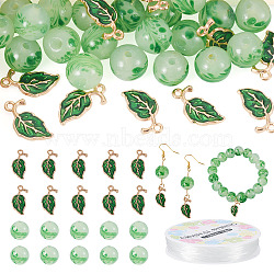 10Pcs Alloy Enamel Pendants, Leaf, 1 Roll Elastic Crystal Thread, 20Pcs Handmade Lampwork, Mixed Color, 19.5x9.5x2.2mm, Hole: 1.5mm(DIY-TA0014-64)