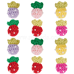 DELORIGIN 12Pcs 6 Colors Hand Crochet Wool Ornament Accessories, with Imitation Pearl, 3D Strawberry, Mixed Color, 38x27.5x21mm, 2pcs/color(DIY-DR0001-09)