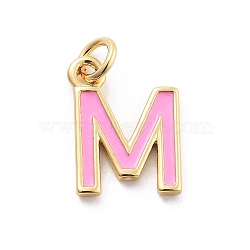 Rack Plating Brass Pendants, with Enamel and Jump Ring, Cadmium Free & Lead Free, Long-Lasting Plated, Real 18K Gold Plated, Letter, Letter M, 11.5x9x1mm, Hole: 2.5mm(KK-C065-02M-G)