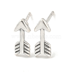 Rack Plated Arrow Brass Stud Earrings for Women, Lead Free & Cadmium Free, Long-Lasting Plated, Matte Silver Color, 8.5x3.5mm(EJEW-Z048-16P)