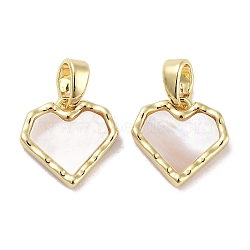 Brass Pave Natural Shell Heart Charms, Real 18K Gold Plated, 11.5x12x2.5mm, Hole: 4x2.5mm(KK-C051-19G)