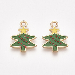 Alloy Pendants, Cadmium Free & Lead Free, with Enamel, Christmas Trees, Light Gold, Green, 21x15.5x1.5mm, Hole: 2mm(ENAM-S115-137)