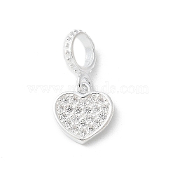 925 Sterling Silver Clear Cubic Zirconia Heart European Dangle Charms, Large Hole Pendants, with 925 Stamp, Silver, 15.8mm, Hole: 4.2mm(STER-H115-07S)