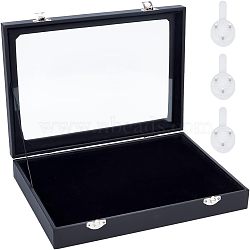 Velvet Jewelry Presentation Boxs, with Clear Glass Windows and Plastic Non-trace Nails, for Medals, Necklaces, Earrings, Coins Storage, Rectangle, Black, 28x20x4.85cm, Inner Size: 26.5x18.5cm(VBOX-WH0003-17)