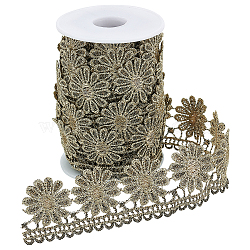 7.5 Yards Metallic Yarn Ribbons, Flower Pattern, with 1Pc Plastic Empty Spools, Dark Khaki, Ribbon: 1-1/2 inch(38mm)(SRIB-AR0001-03)